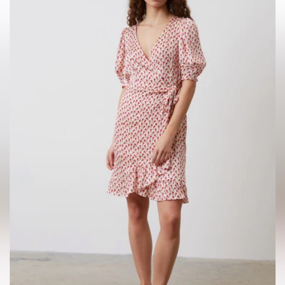 Gerard Darel dress nwt cream with red floral lady like polished sz36 nwt - Picture 2 of 10
